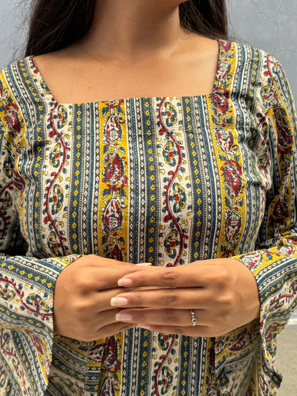 Printed Kantha Stitch Cotton Short Kurti