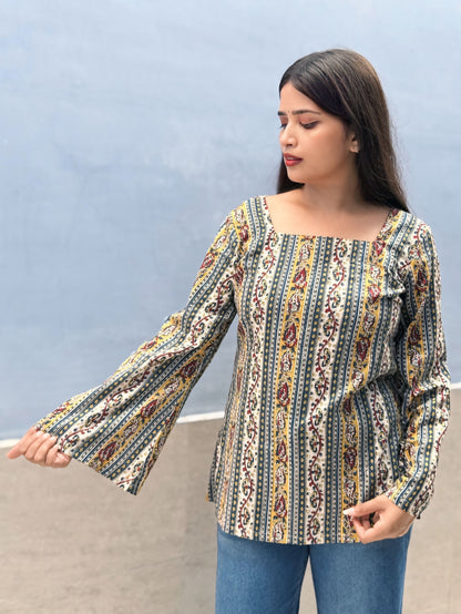 Printed Kantha Stitch Cotton Short Kurti